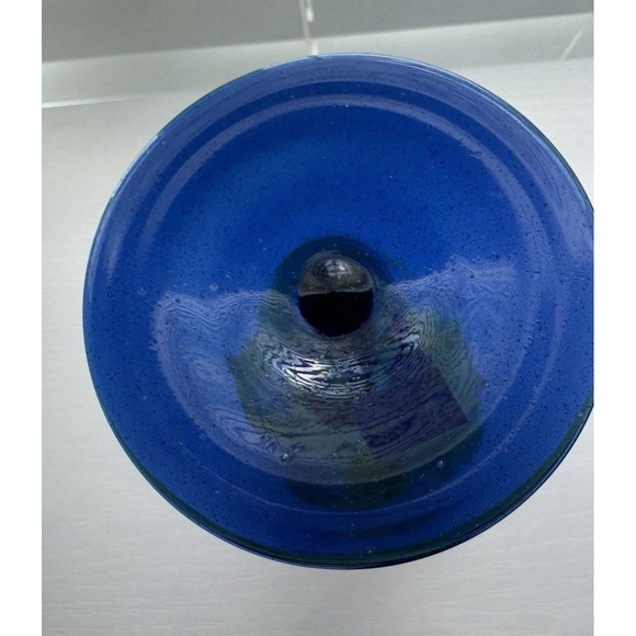 Hand Made In Romania Art Glass Martini Glass 7.5" Yellow Blue Swirl Stem - Picture 10 of 10